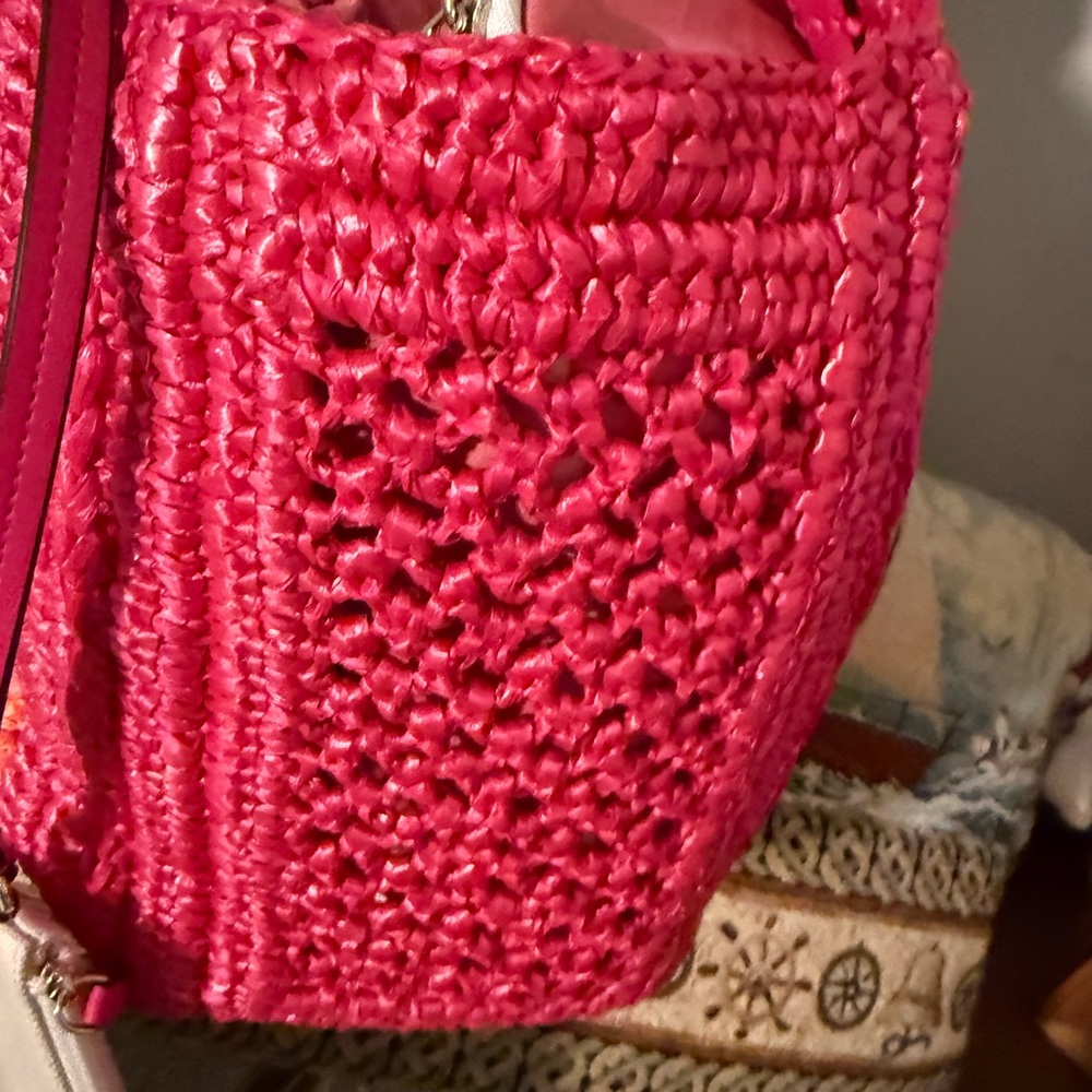 NWT Hawaii Kate spade New York Pink & Orange Woven Straw Tote - Picture 6 of 9